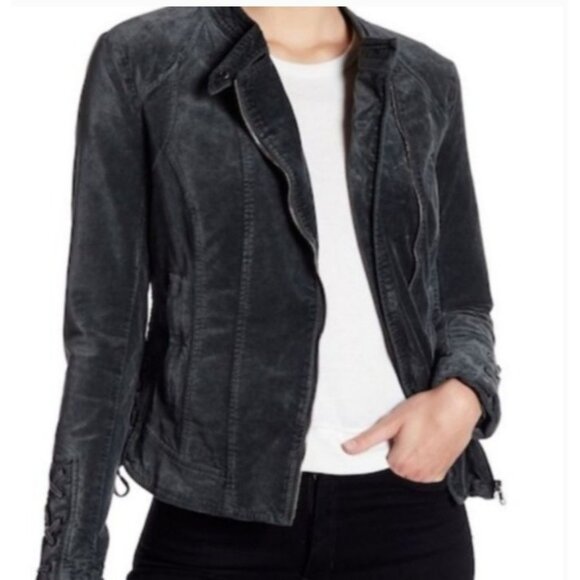 BNCI Black Velvet Lace-Up Jacket W/ Asymmetrical Zipper & Pockets Womens S - Picture 1 of 16